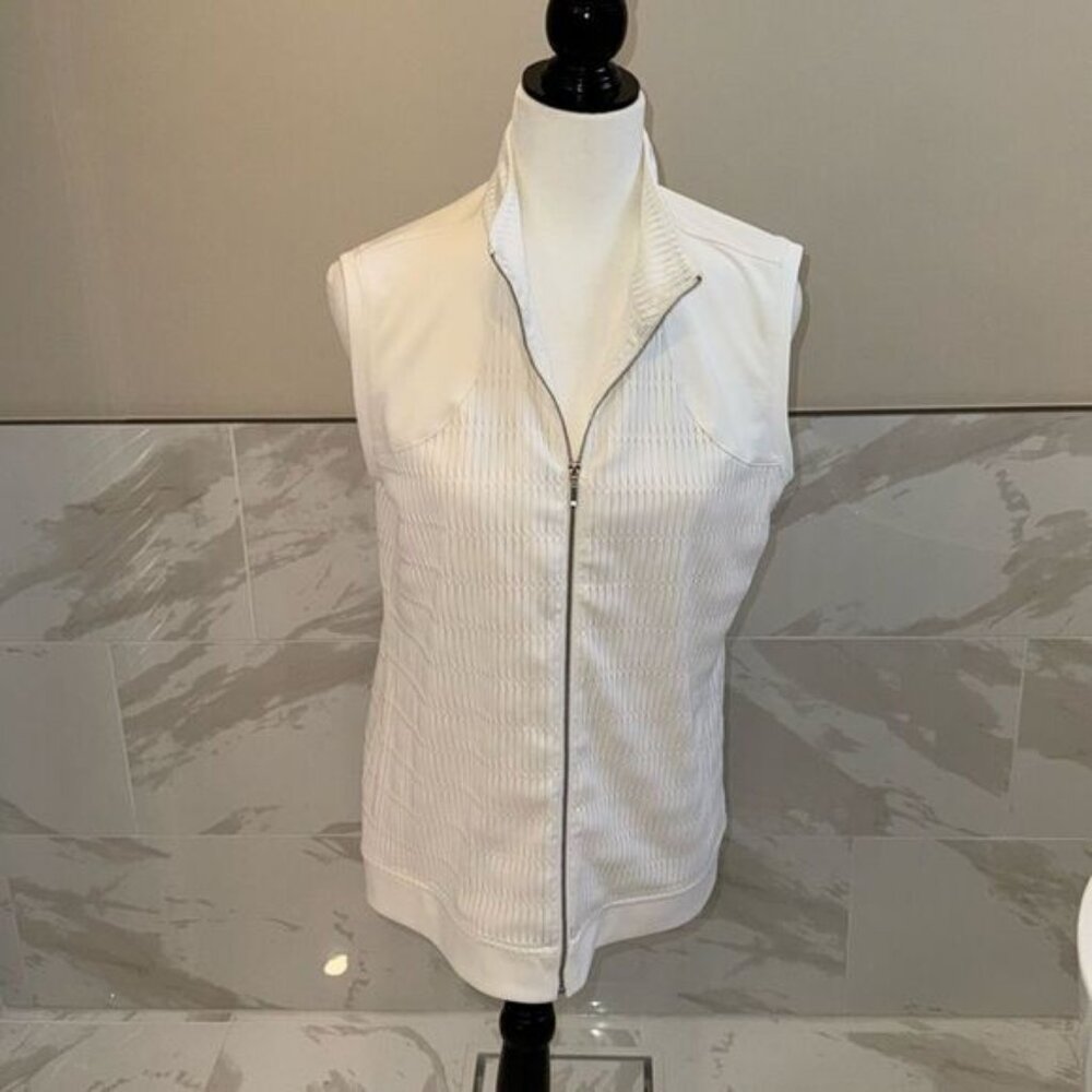Weekends By Chico's Women's(1) M Blouse Sleeveless Vest Full Zip White Medium
